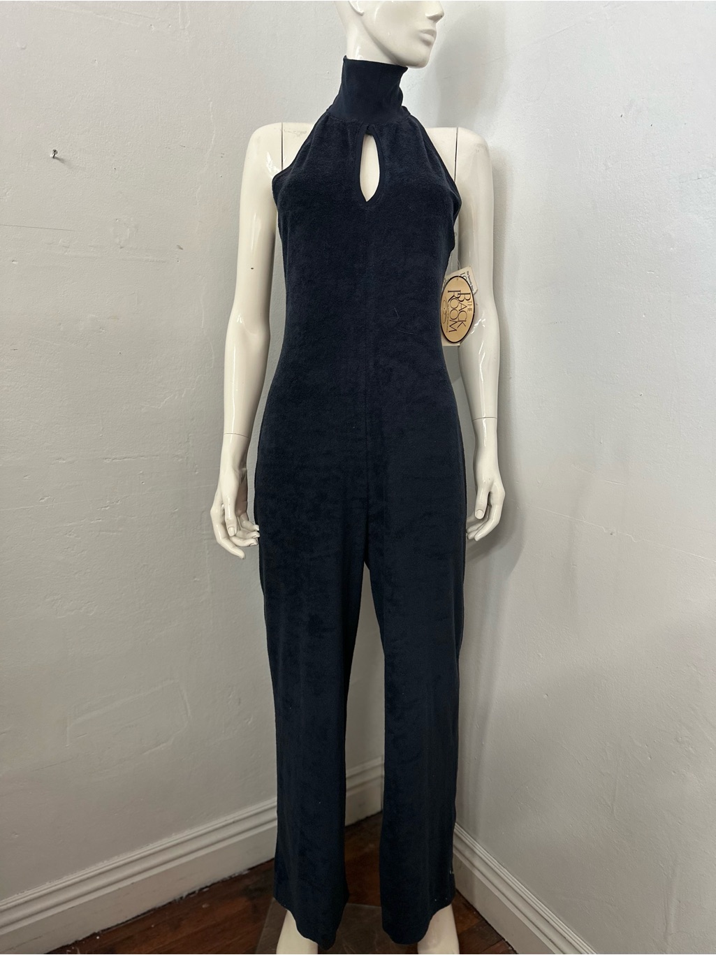 Issac Mizrahi Sleeveless Keyhole Mock-Neck Navy Jumpsuit